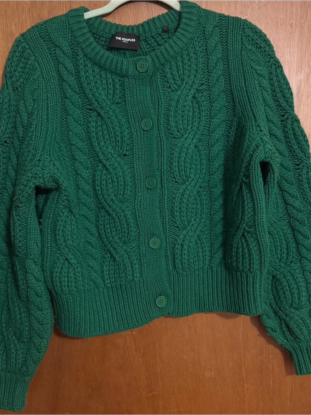 The Kooples Emerald Green Cable-Knit Button Cardigan